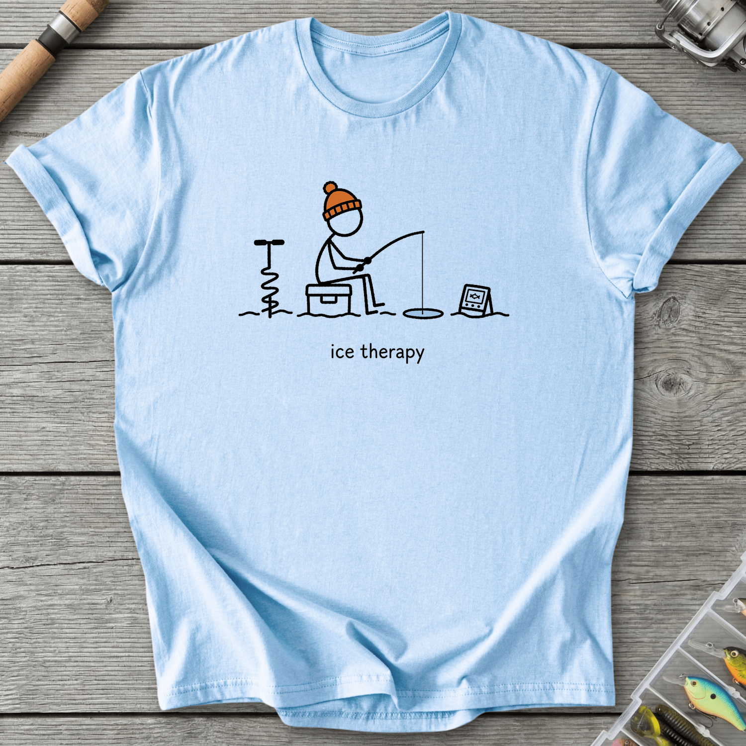 Ice Fishing Therapy T-Shirt in Light Blue | River Giants Club