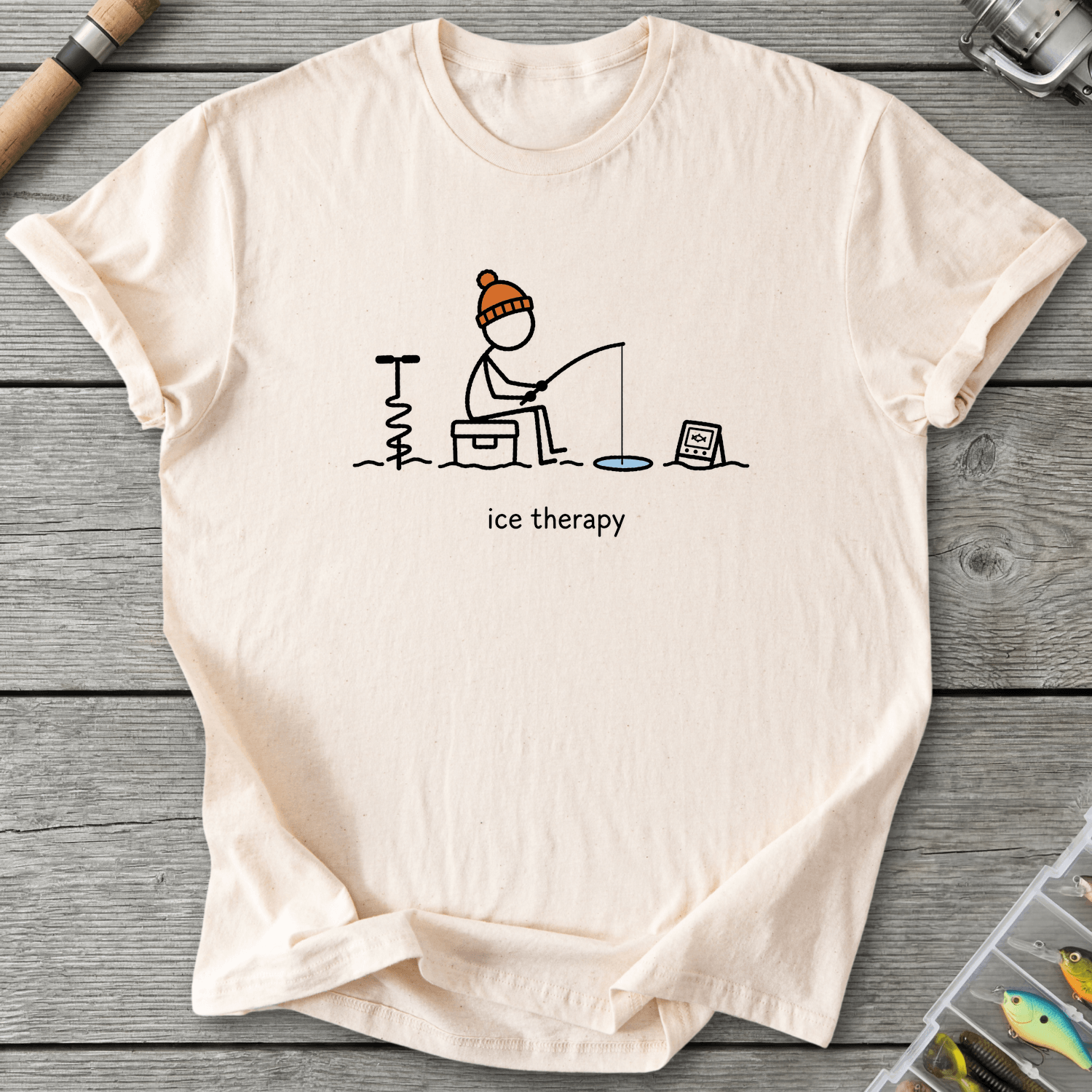 Ice Fishing Therapy T-Shirt in Natural | River Giants Club