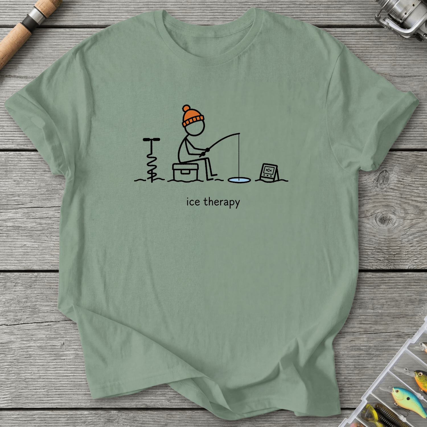 Ice Fishing Therapy T-Shirt in Sage | River Giants Club