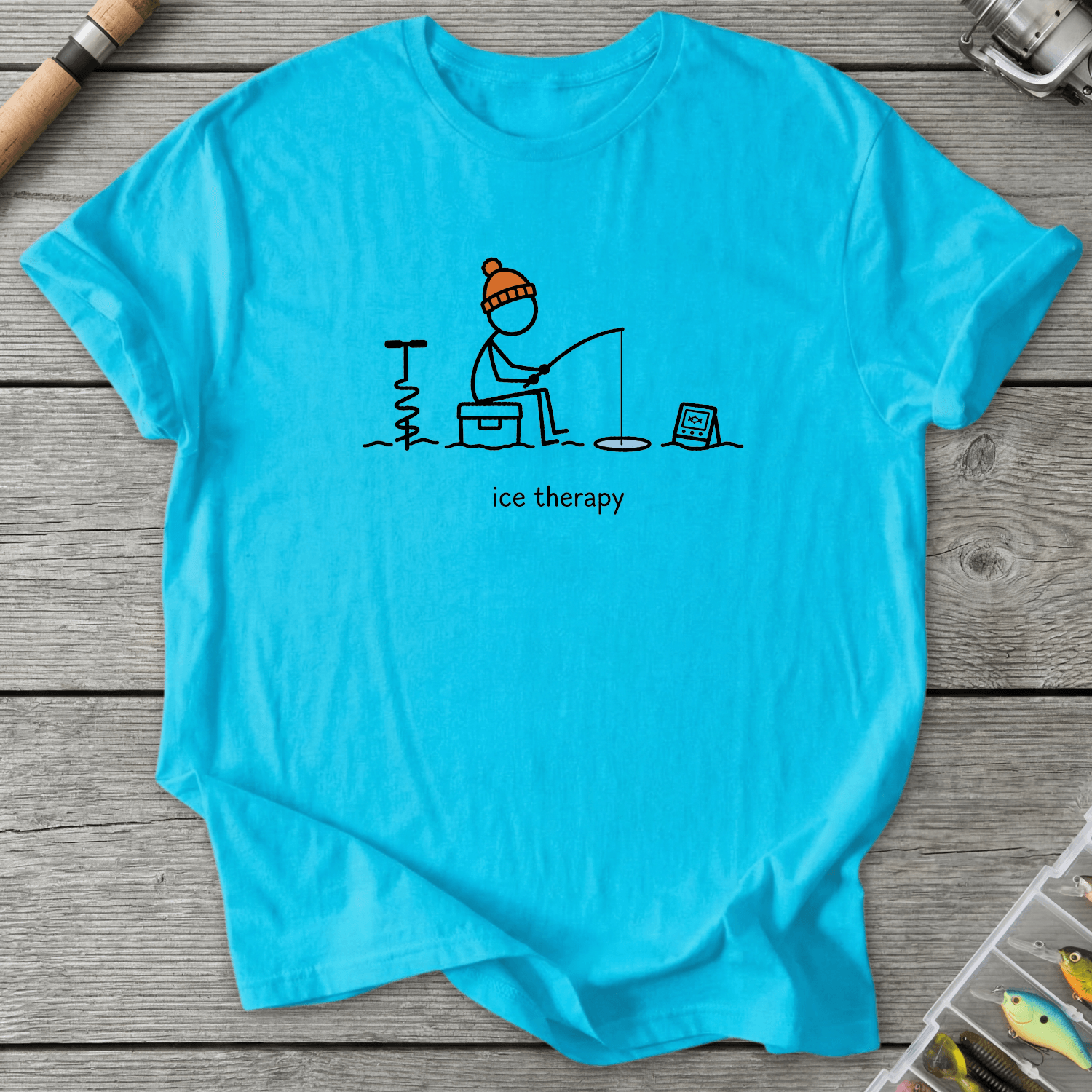 Ice Fishing Therapy T-Shirt in Sky | River Giants Club