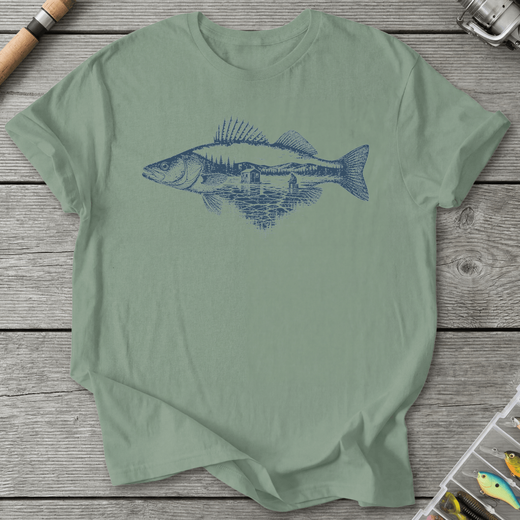 Ice Fishing Walleye T-Shirt in Sage | River Giants Club
