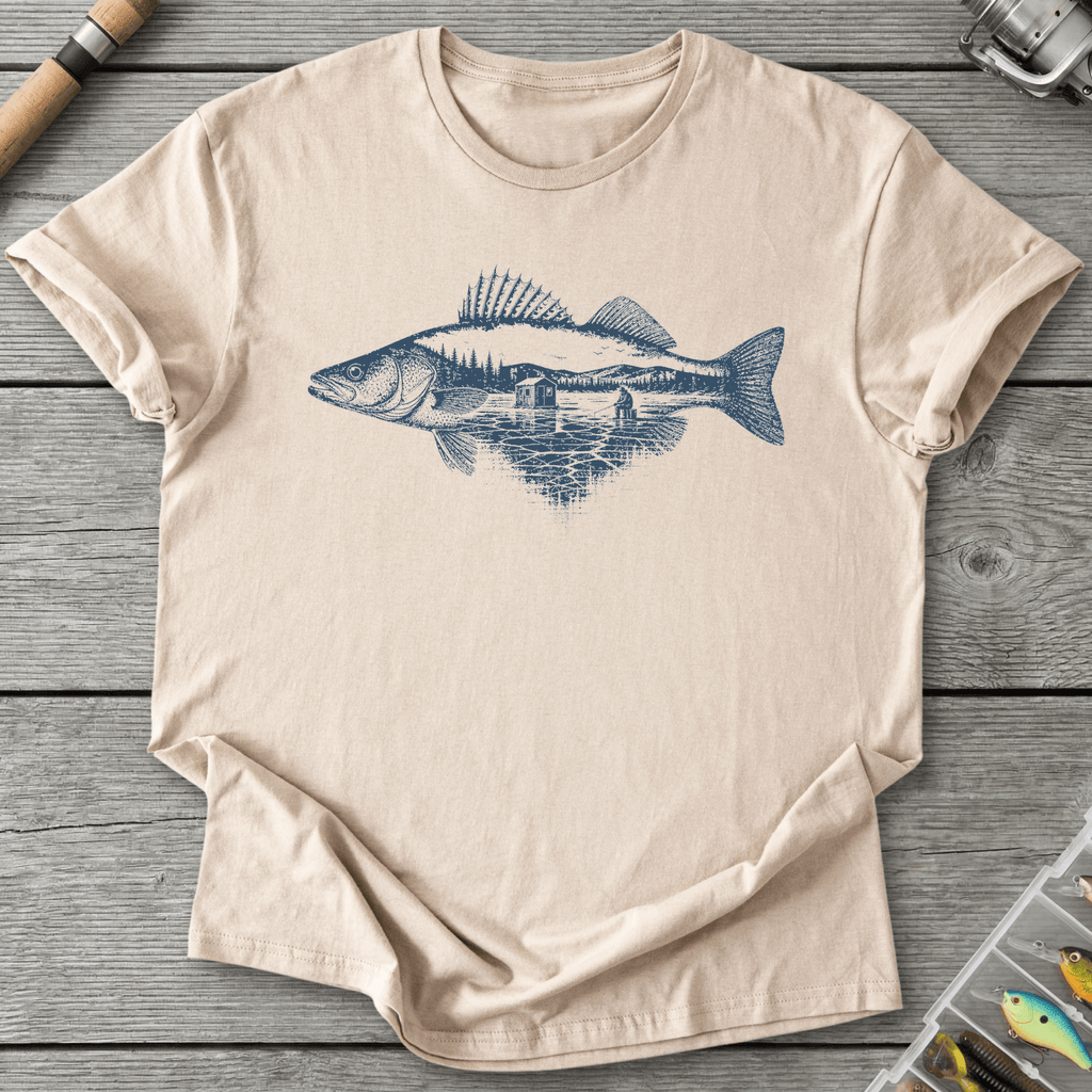 Ice Fishing Walleye T-Shirt in Sand | River Giants Club
