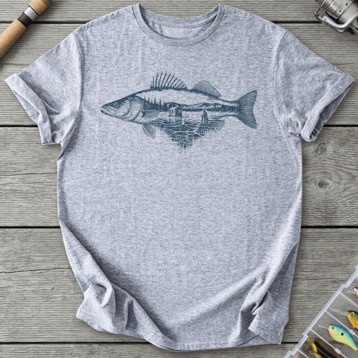 Ice Fishing Walleye T-Shirt in Sport Grey | River Giants Club