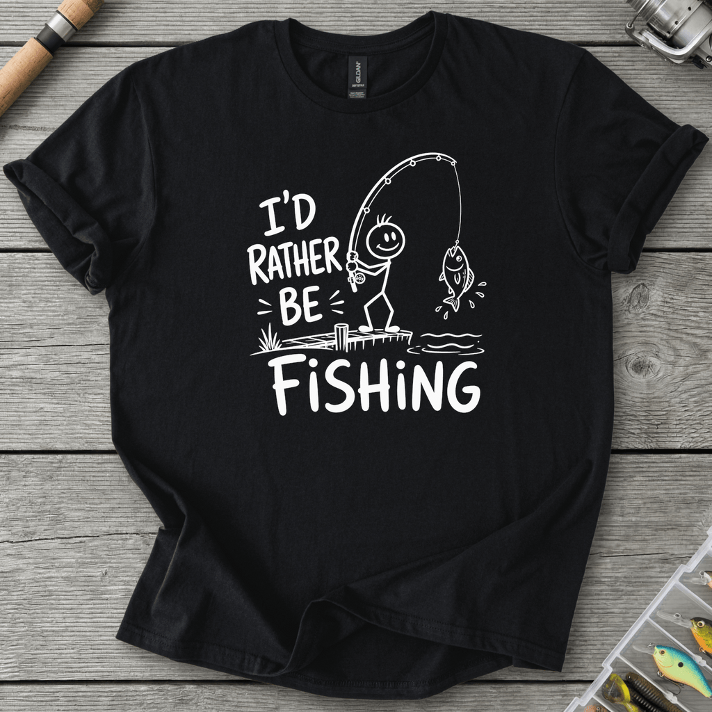 I'd Rather Be Fishing Stick Figure T-Shirt in Black | River Giants Club