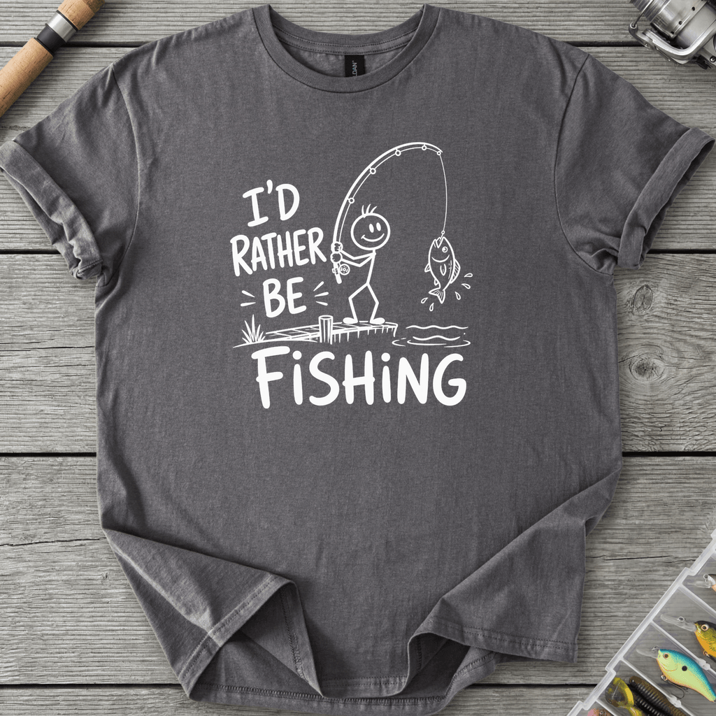 I'd Rather Be Fishing Stick Figure T-Shirt in Charcoal | River Giants Club