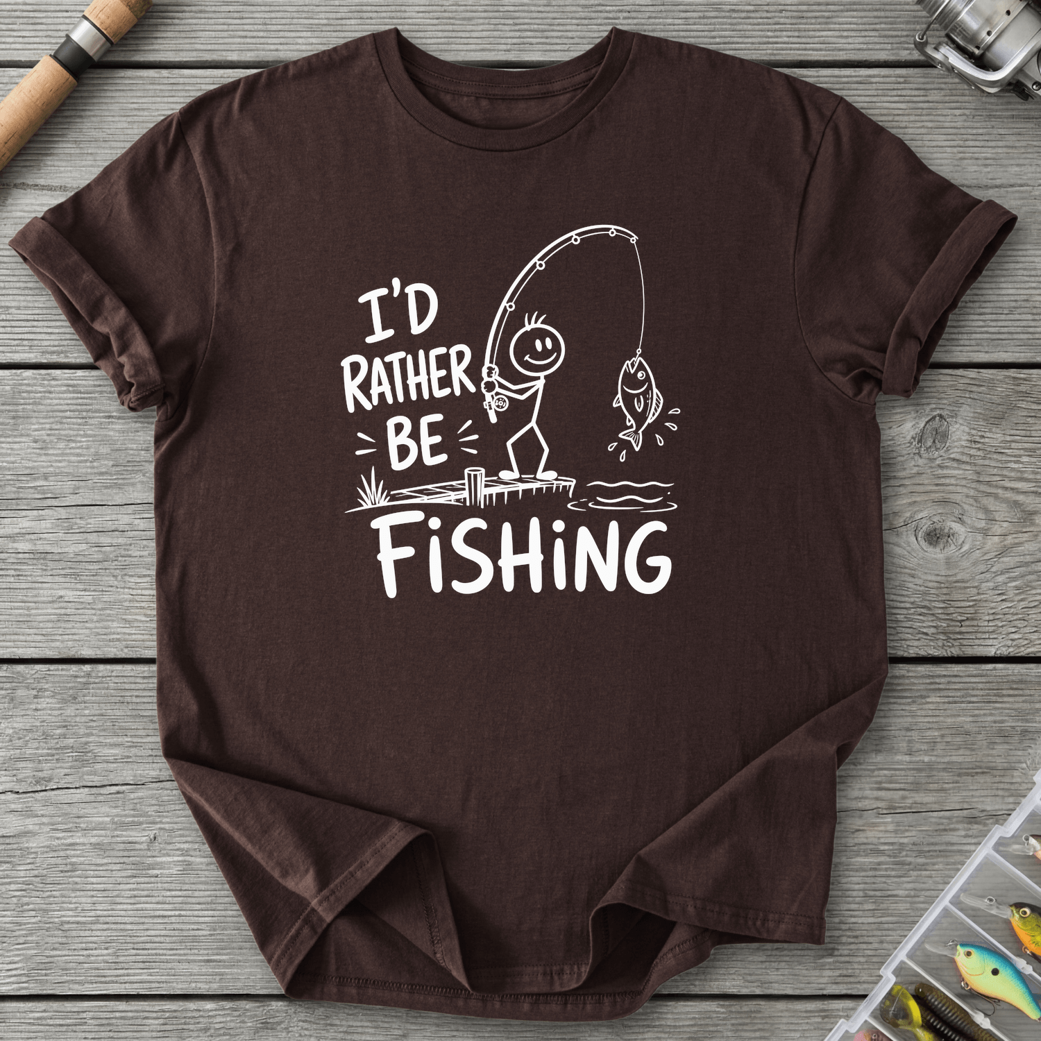 I'd Rather Be Fishing Stick Figure T-Shirt in Dark Chocolate | River Giants Club