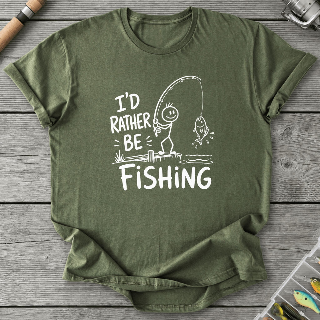 I'd Rather Be Fishing Stick Figure T-Shirt in Military Green | River Giants Club