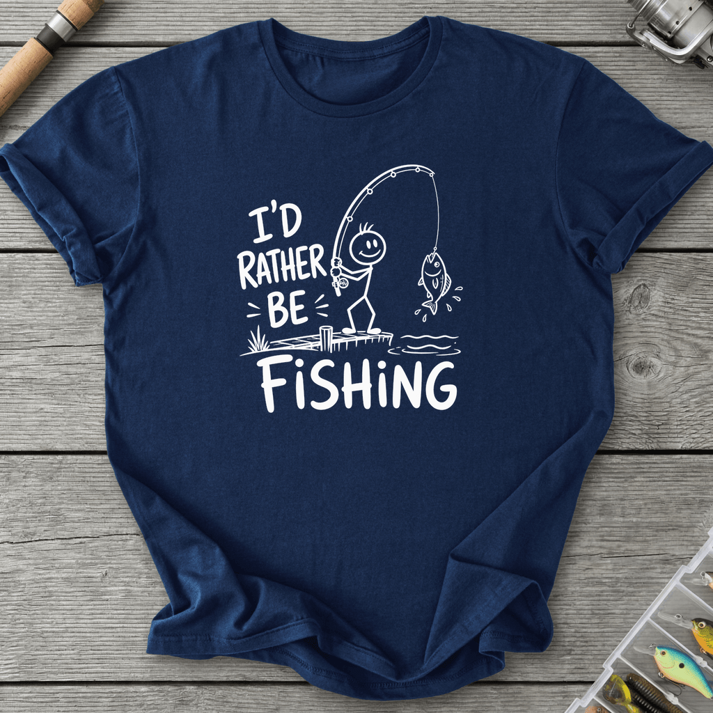 I'd Rather Be Fishing Stick Figure T-Shirt in Navy | River Giants Club