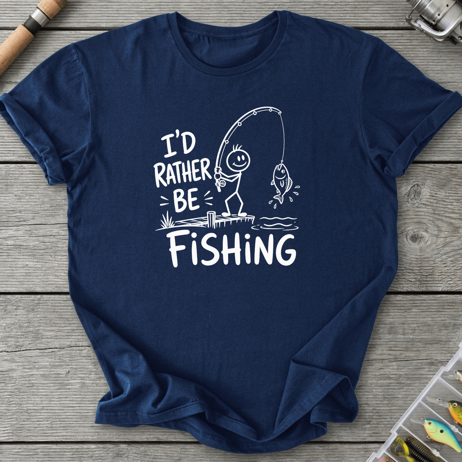 I'd Rather Be Fishing Stick Figure T-Shirt in Navy | River Giants Club