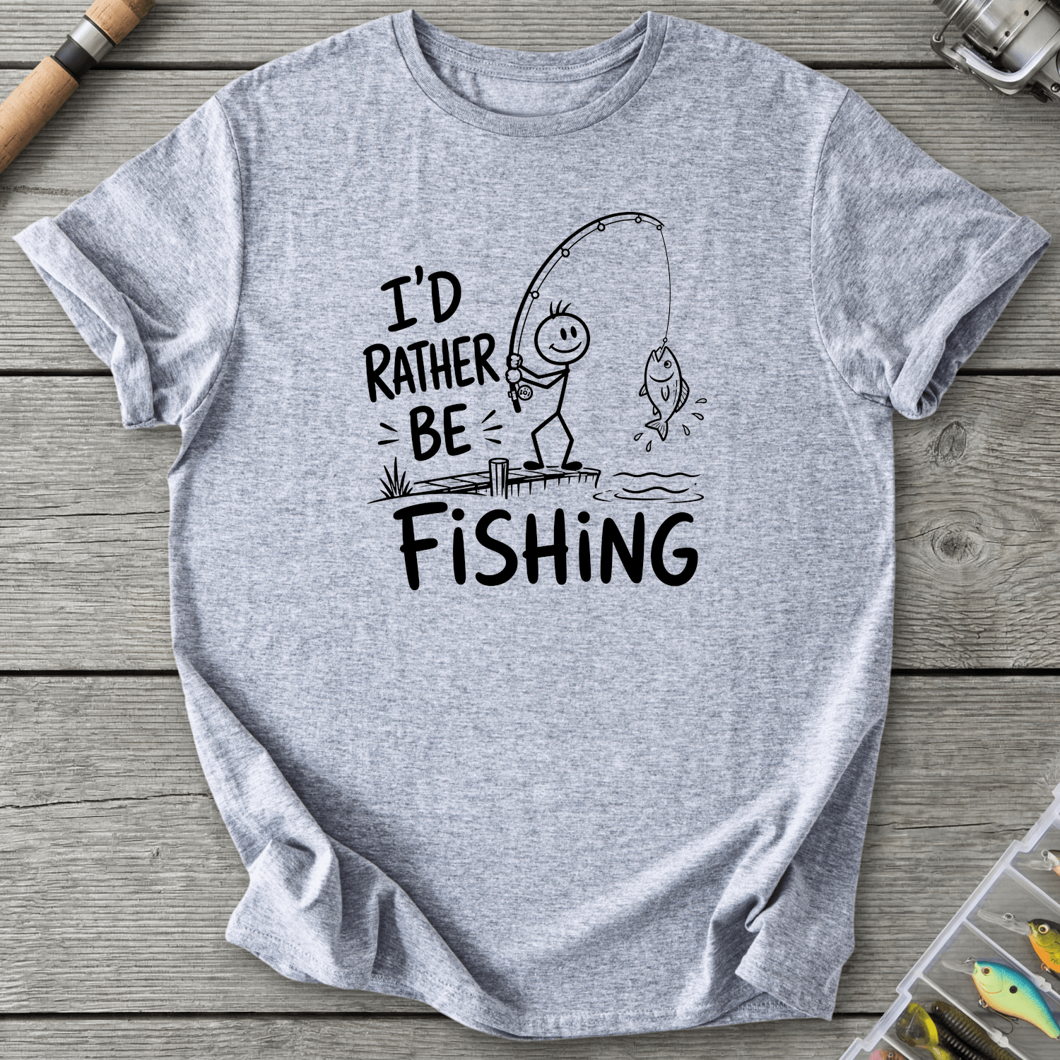 I'd Rather Be Fishing Stick Figure T-Shirt in Sport Grey | River Giants Club