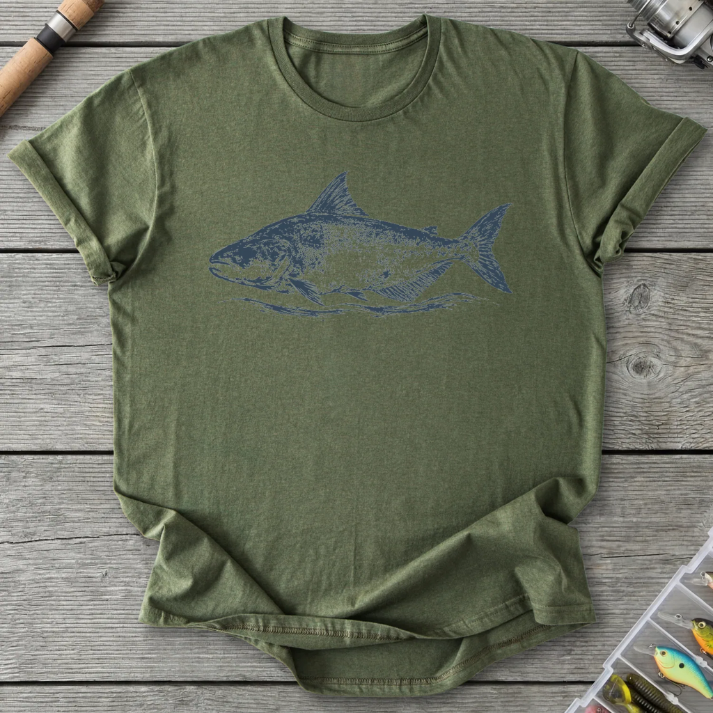 Indigo Mekong Giant Catfish T-Shirt in Military Green | River Giants Club
