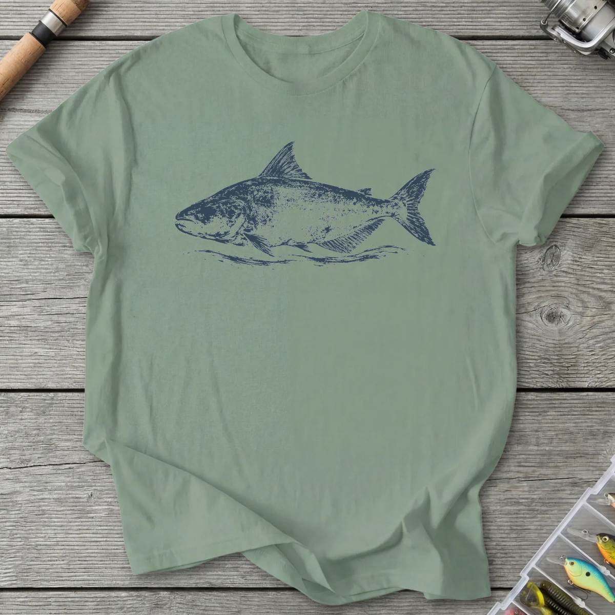 Indigo Mekong Giant Catfish T-Shirt in Sage | River Giants Club