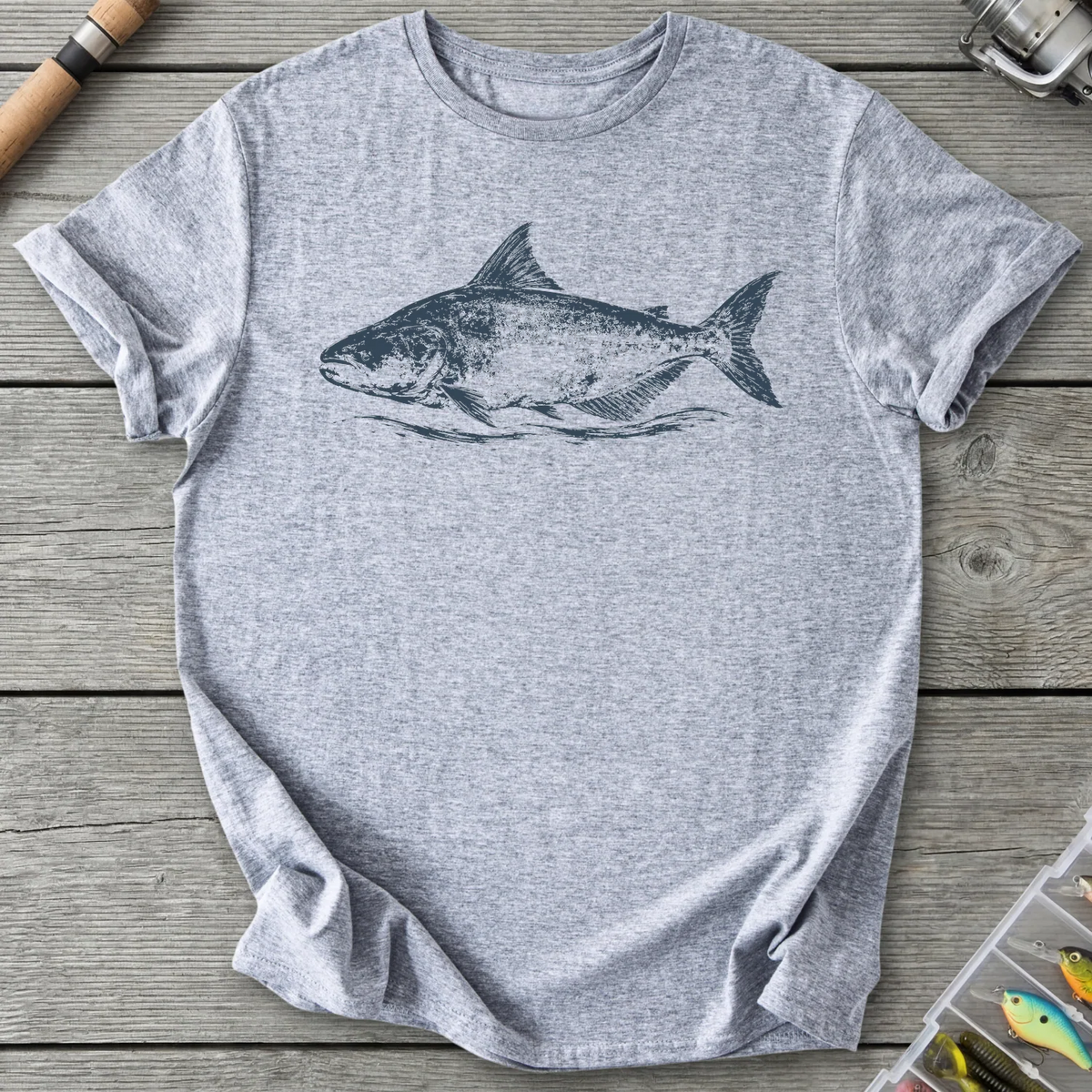 Indigo Mekong Giant Catfish T-Shirt in Sport Grey | River Giants Club