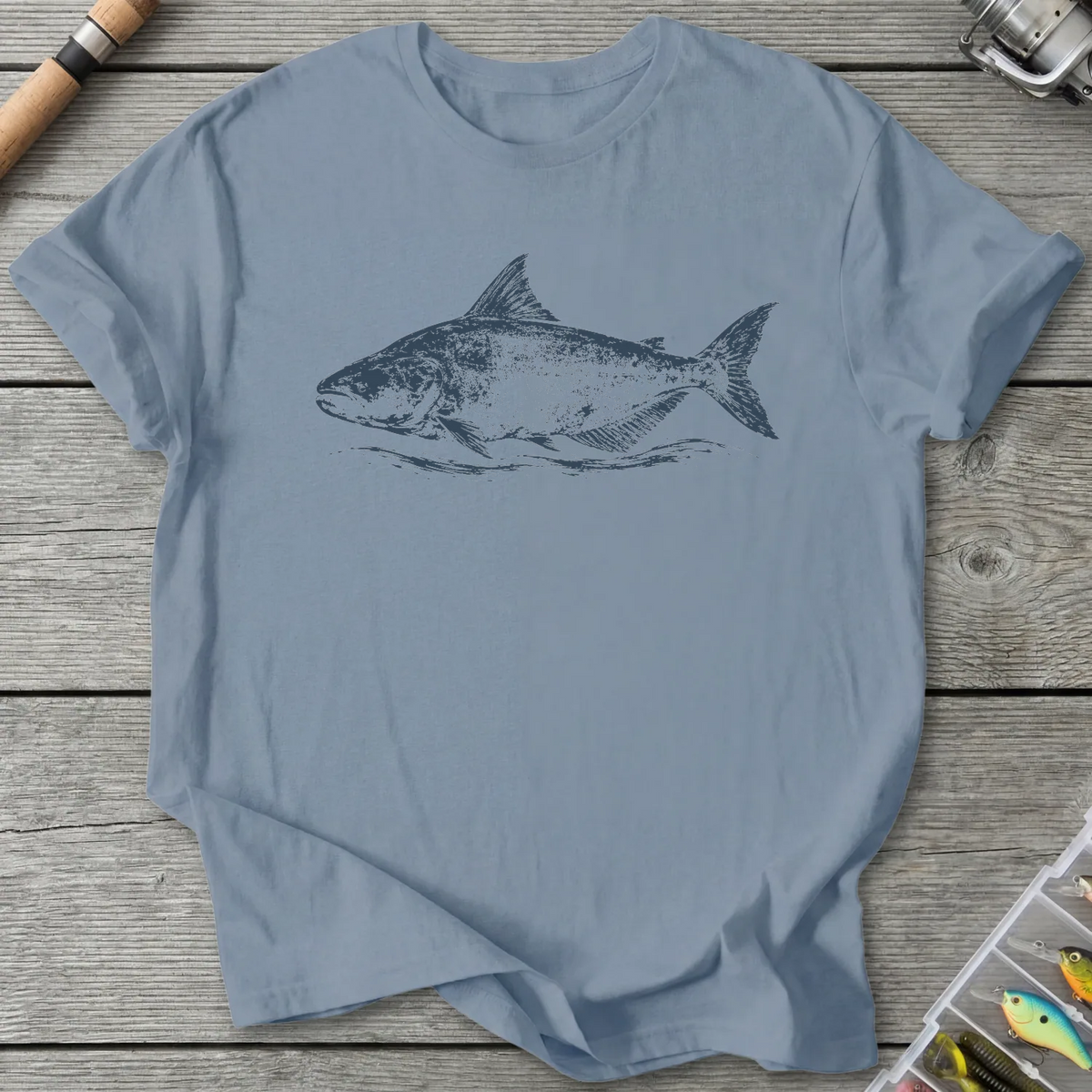 Indigo Mekong Giant Catfish T-Shirt in Stone Blue | River Giants Club