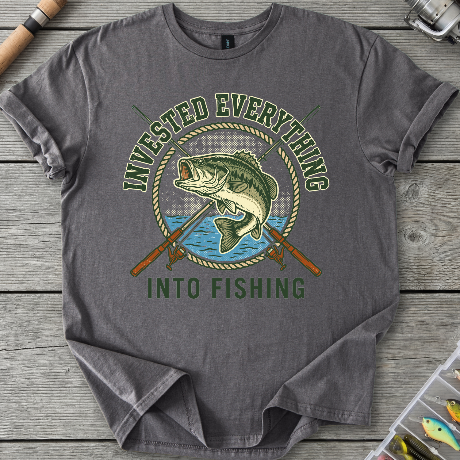 Invested Everything Into Fishing T-Shirt in Charcoal | River Giants Club