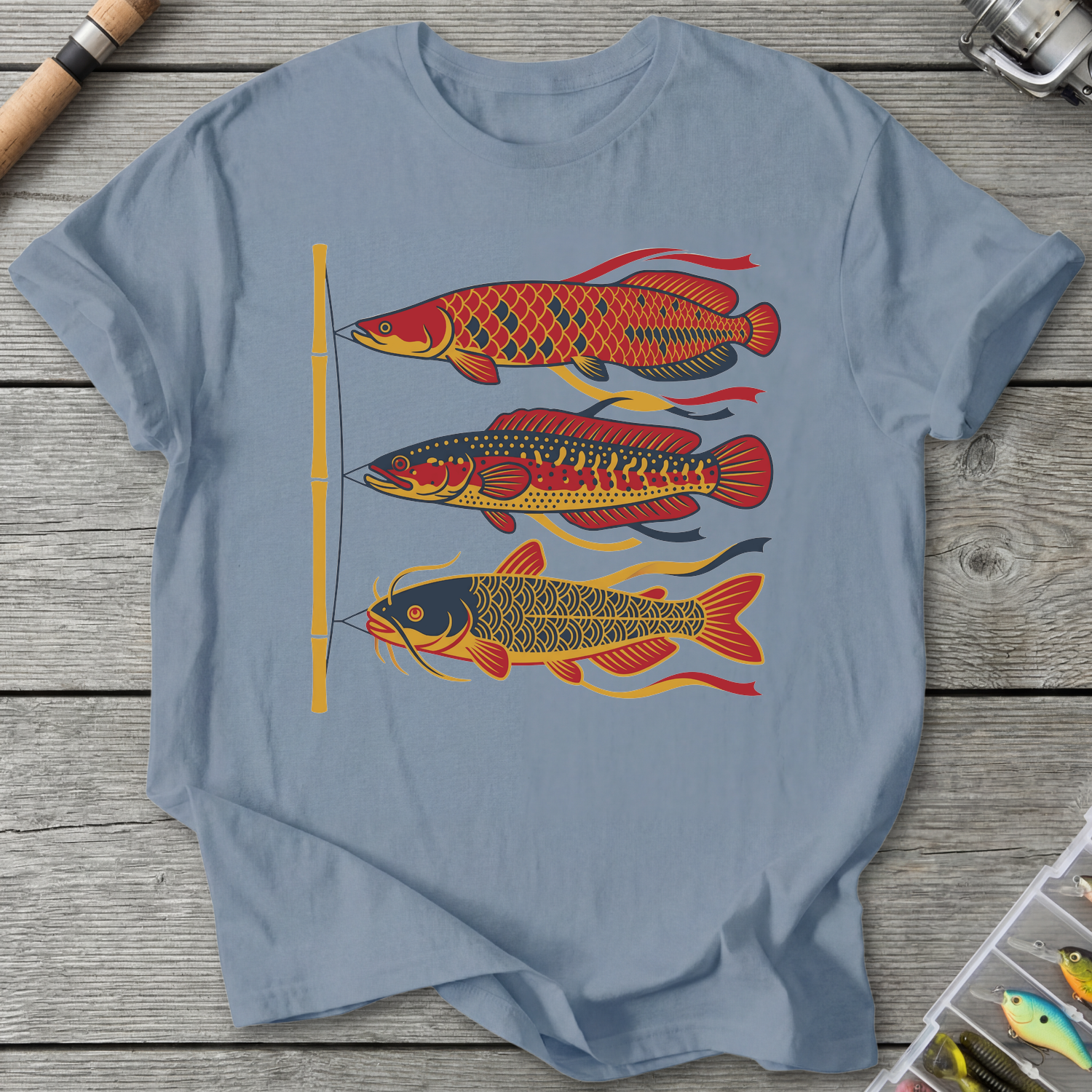 Japanese Windsocks River Giants T-Shirt in Stone Blue | River Giants Club