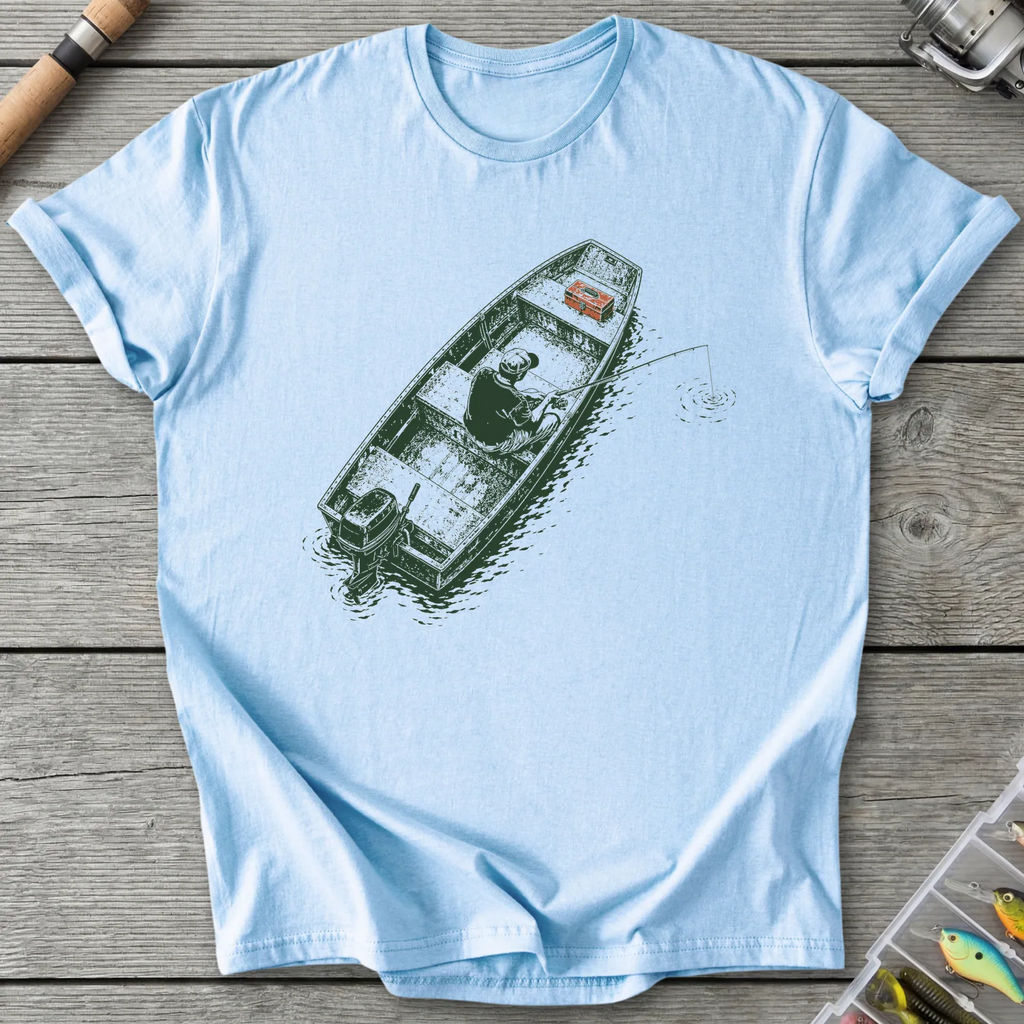 Jon Boat Fishing T-Shirt in Light Blue | River Giants Club