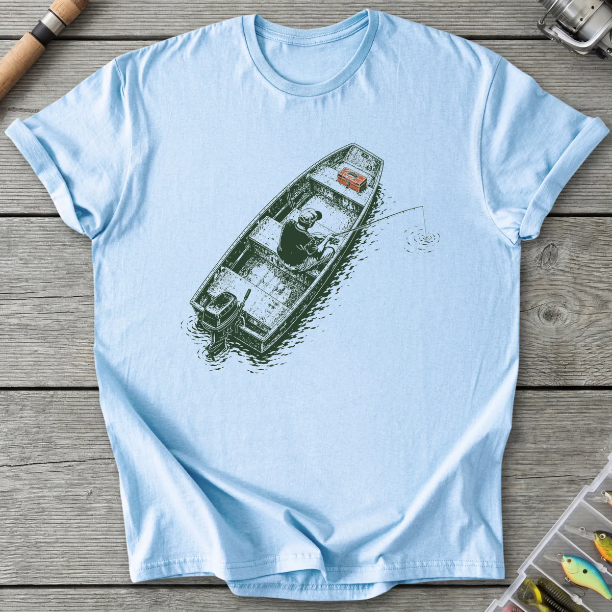 Jon Boat Fishing T-Shirt in Light Blue | River Giants Club