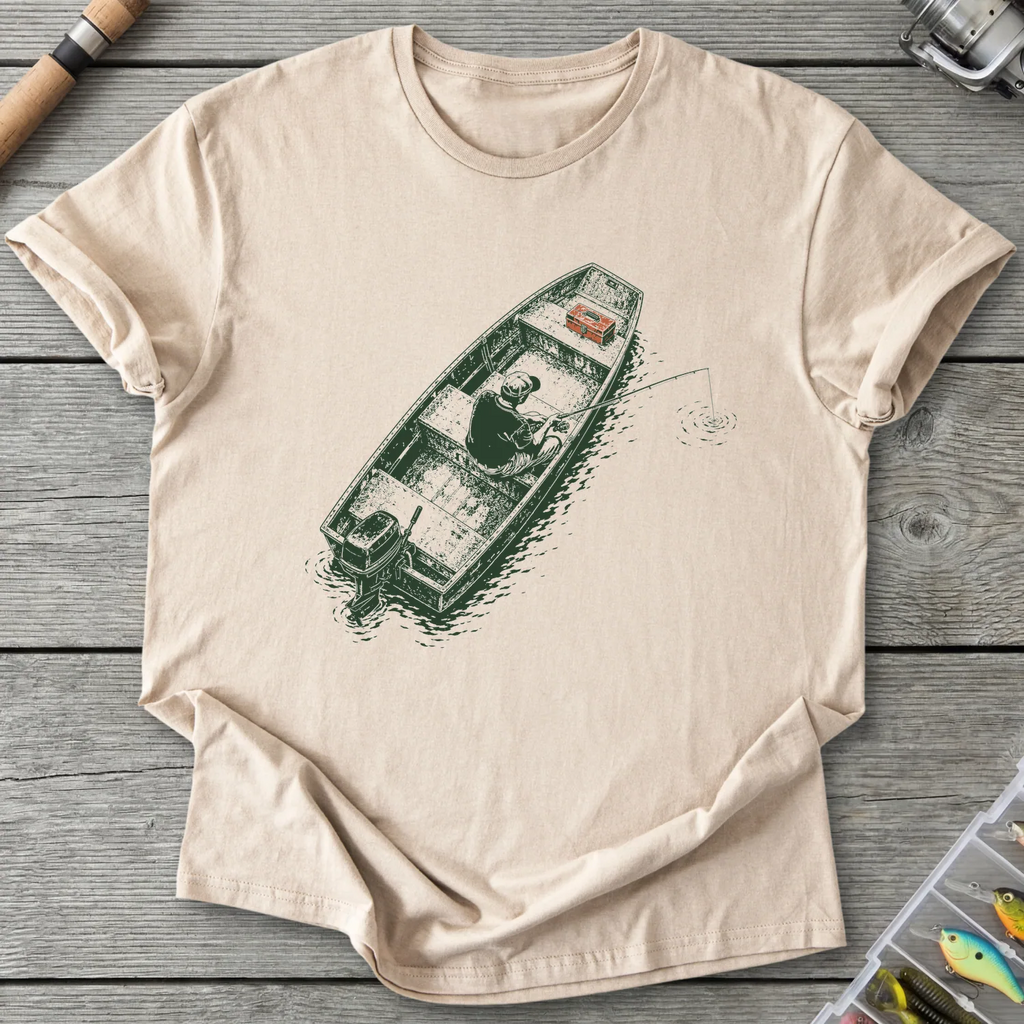 Jon Boat Fishing T-Shirt in Sand | River Giants Club