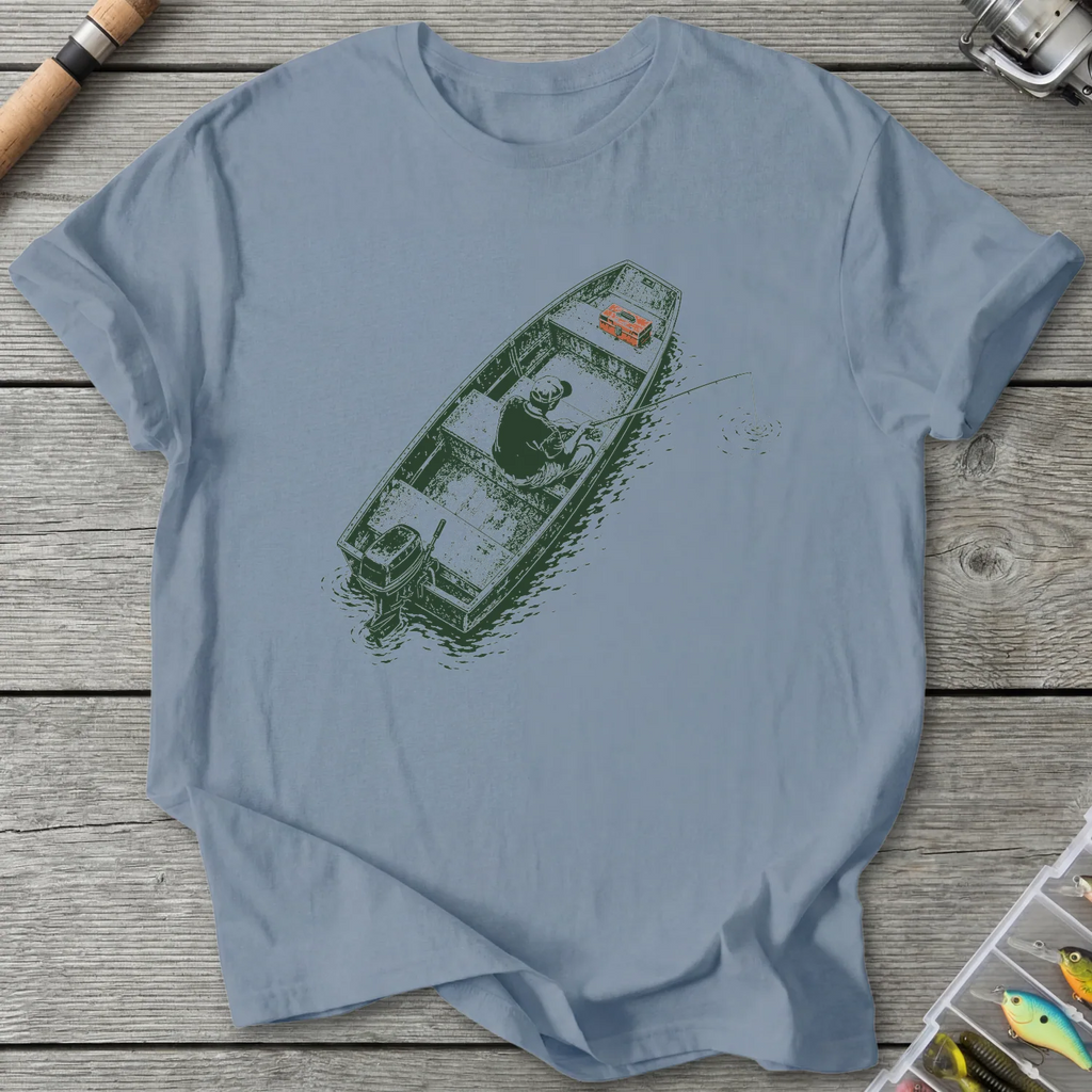 Jon Boat Fishing T-Shirt in Stone Blue | River Giants Club