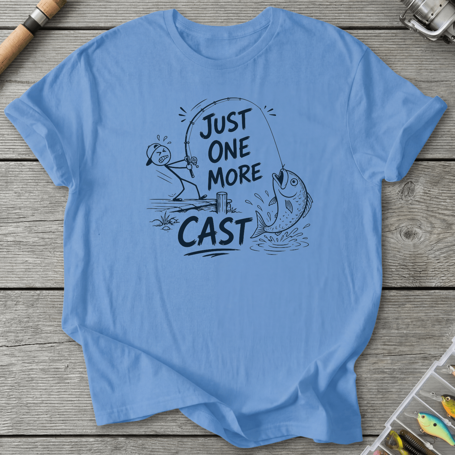 Just One More Cast Figure T-Shirt in Carolina Blue | River Giants Club