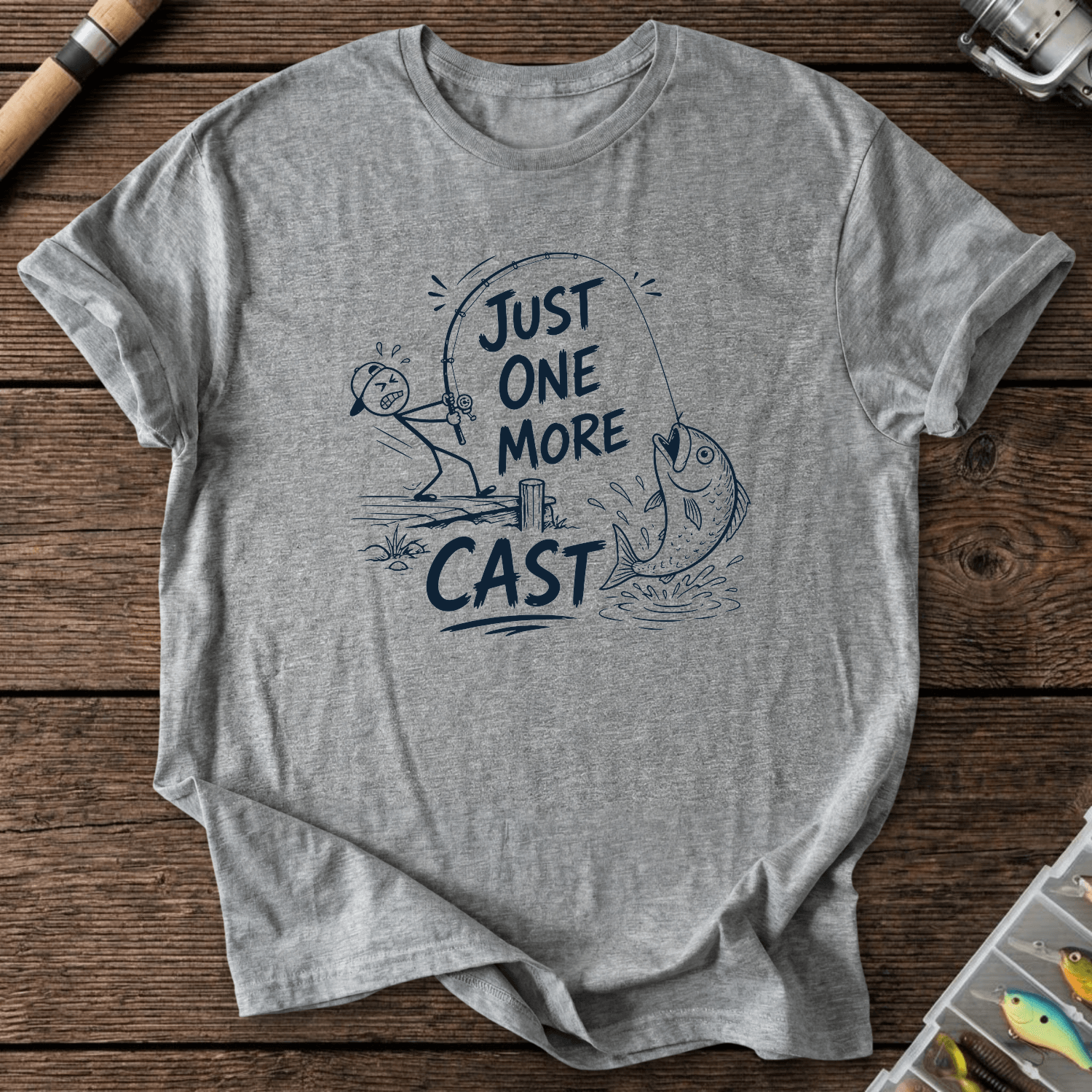 Just One More Cast Figure T-Shirt in Graphite Heather | River Giants Club
