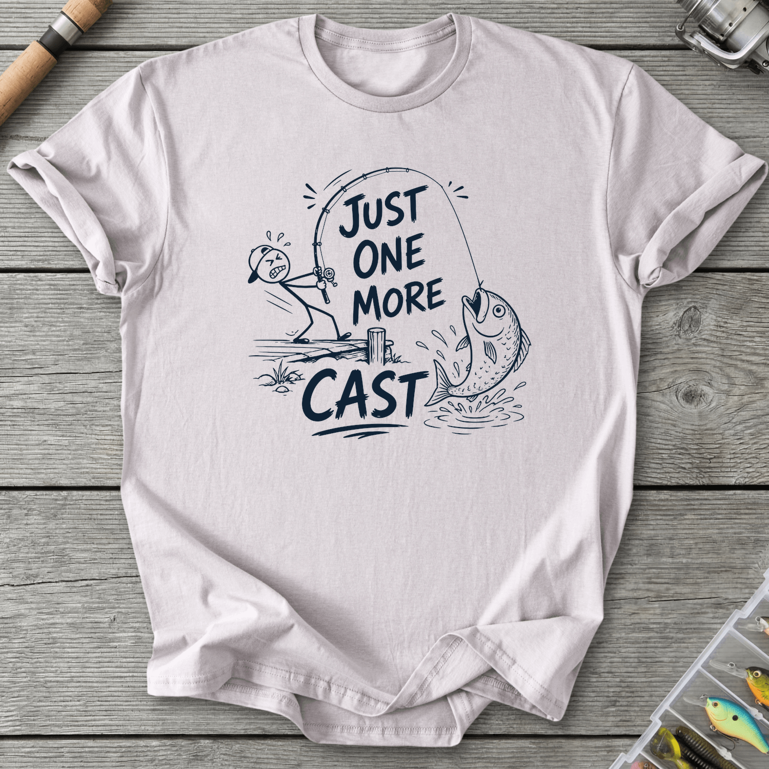 Just One More Cast Figure T-Shirt in Ice Grey | River Giants Club