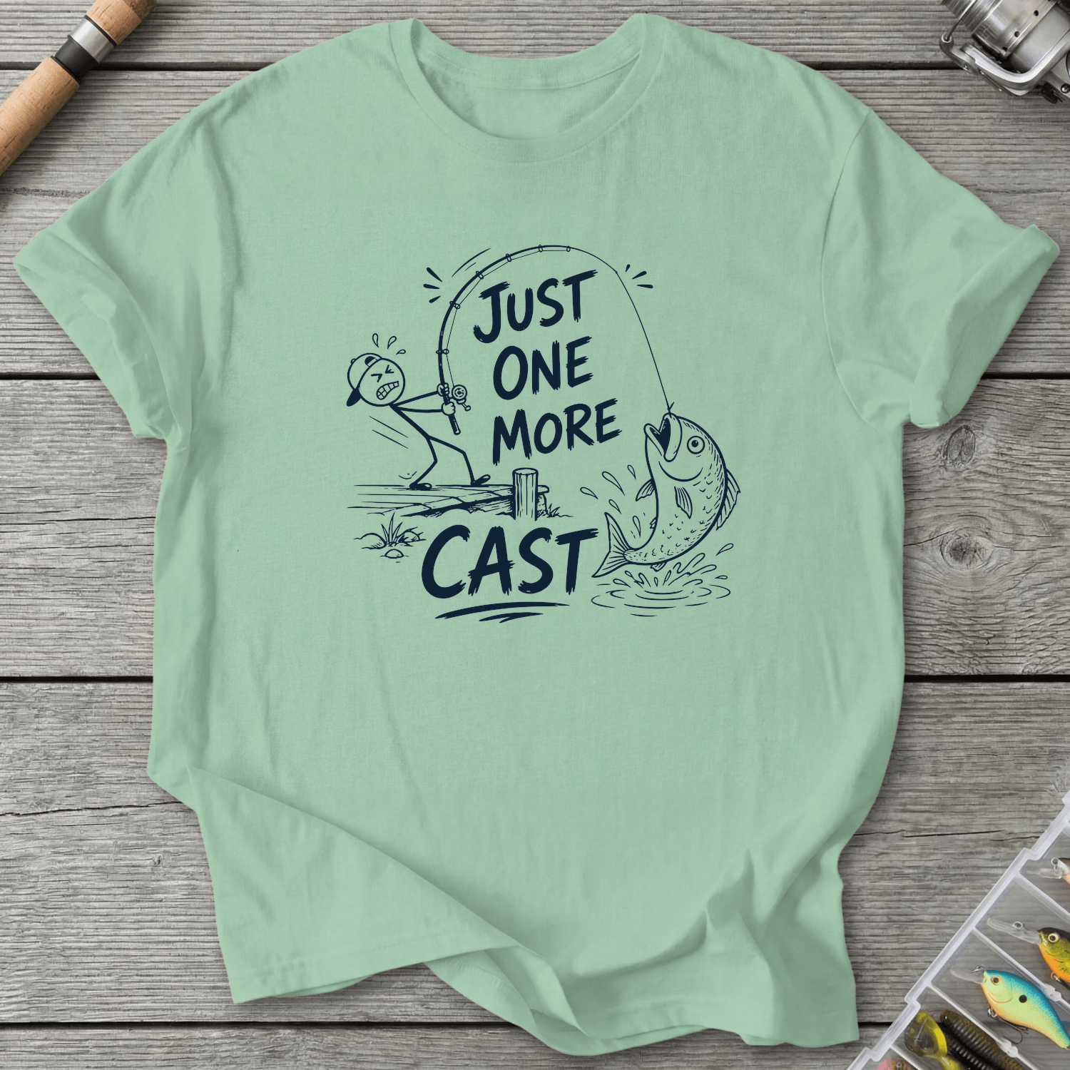 Just One More Cast Figure T-Shirt in Mint Green | River Giants Club