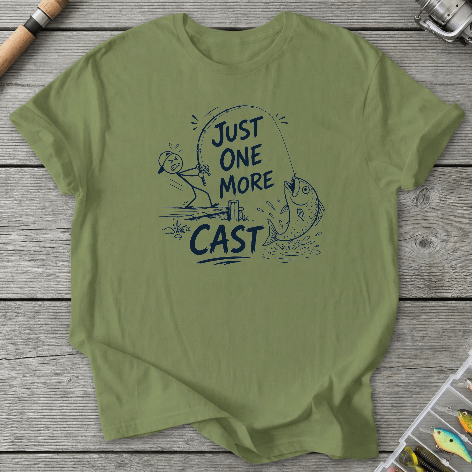 Just One More Cast Figure T-Shirt in Pistachio | River Giants Club