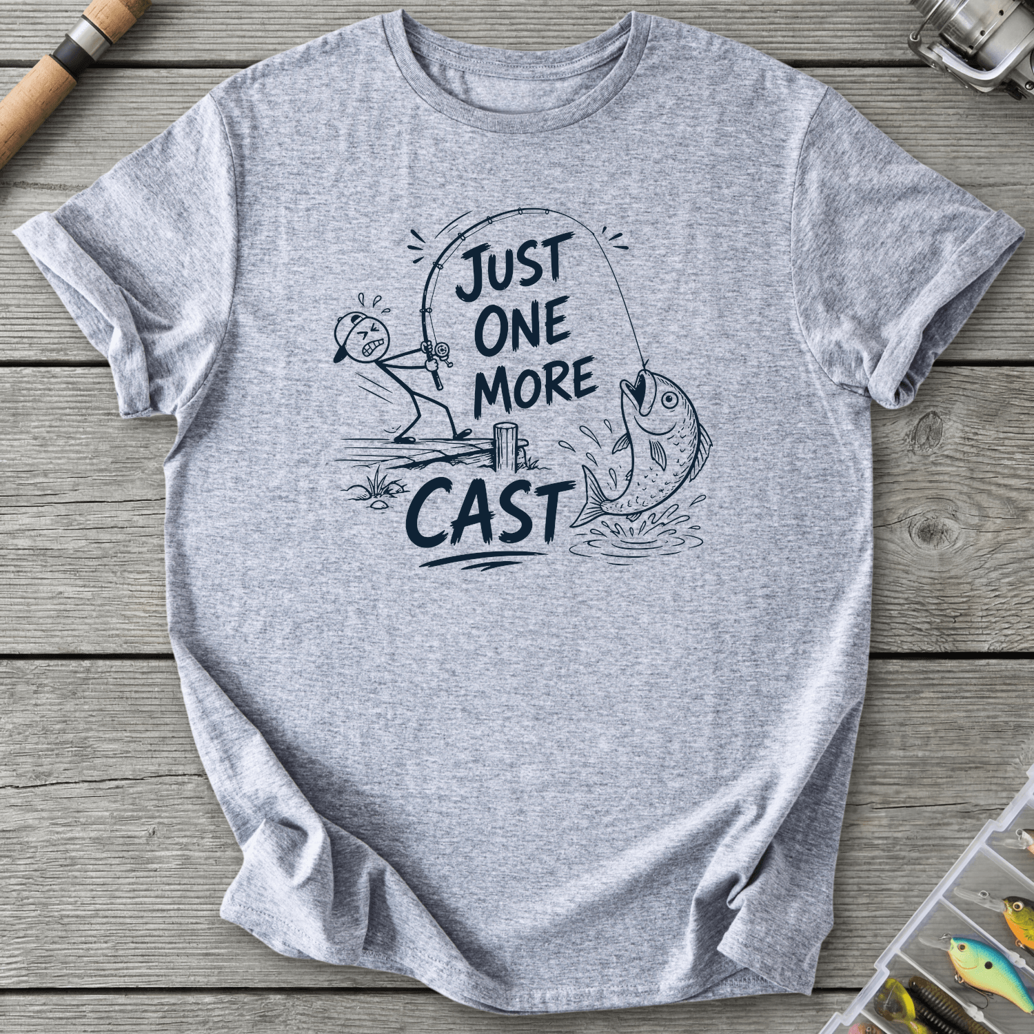 Just One More Cast Figure T-Shirt in Sport Grey | River Giants Club