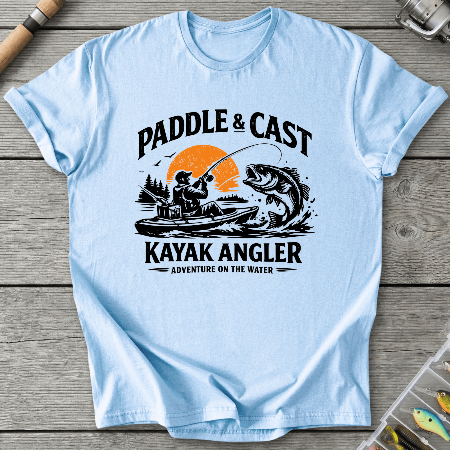 Kayak Angler Adventure T-Shirt in Light Blue | River Giants Club