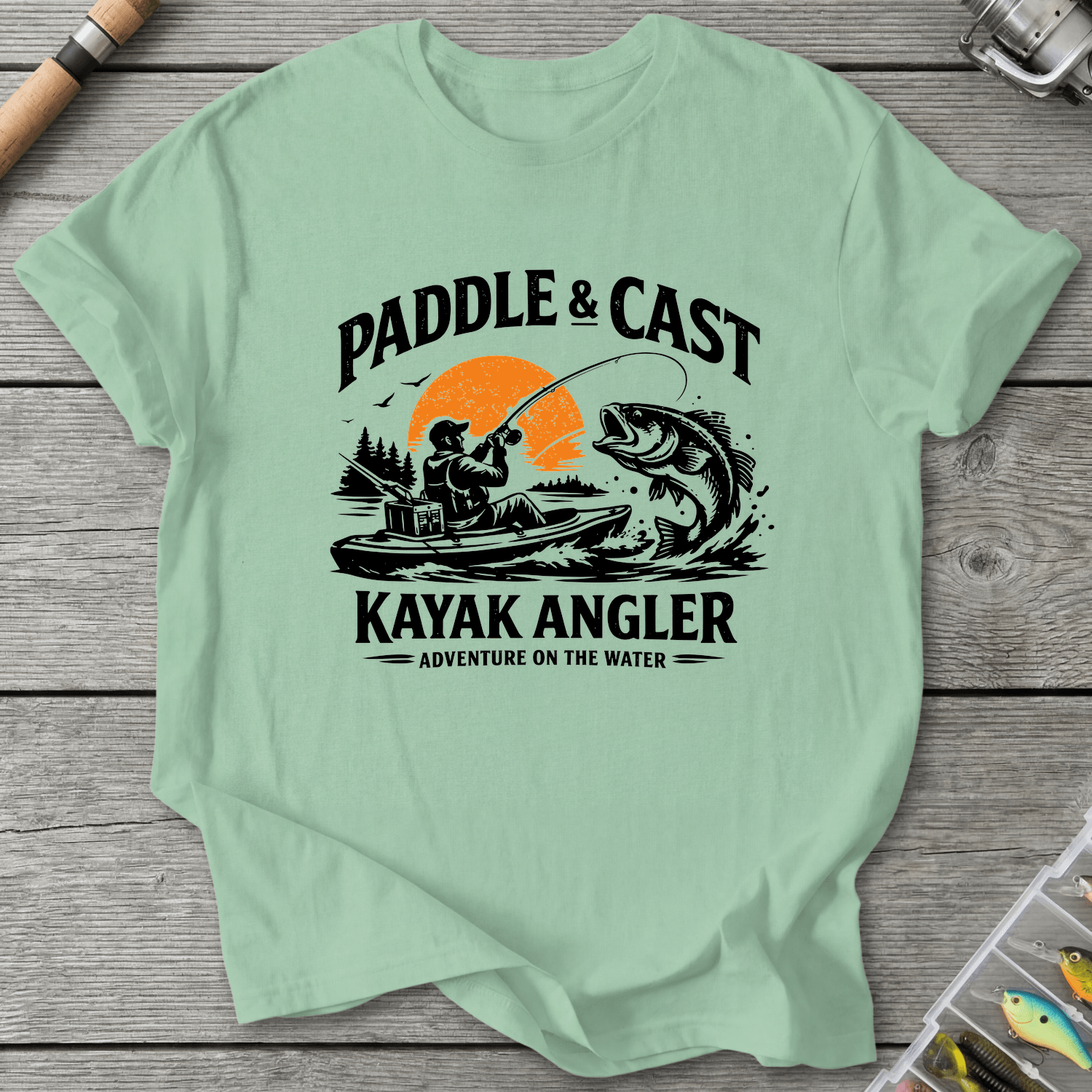 Kayak Angler Adventure T-Shirt in Mint Green | River Giants Club