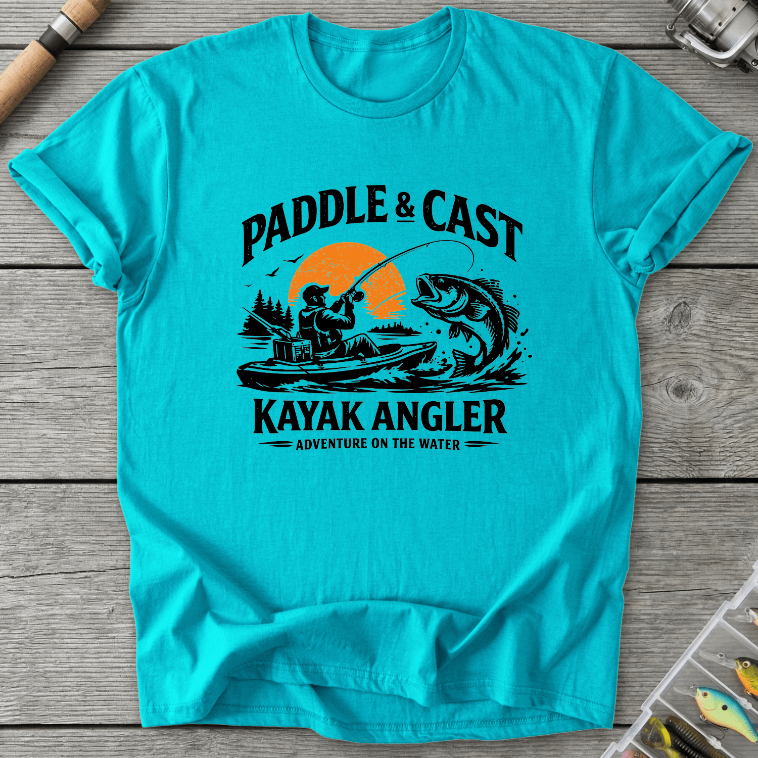 Kayak Angler Adventure T-Shirt in Tropical Blue | River Giants Club