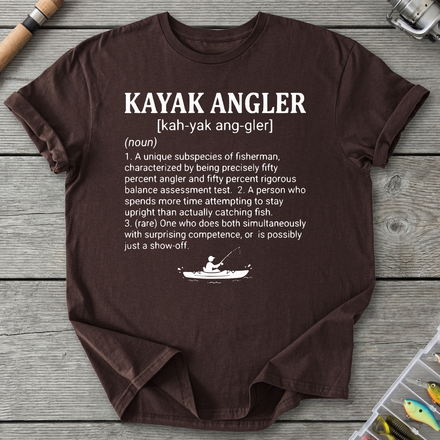 Kayak Angler Dictionary Definition T-Shirt in Dark Chocolate | River Giants Club