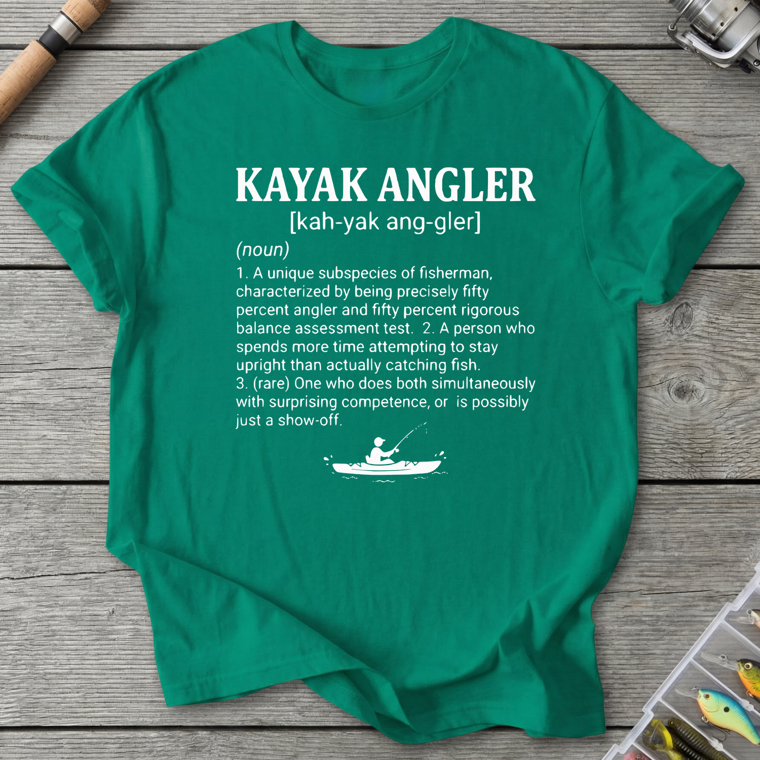 Kayak Angler Dictionary Definition T-Shirt in Kelly Green | River Giants Club