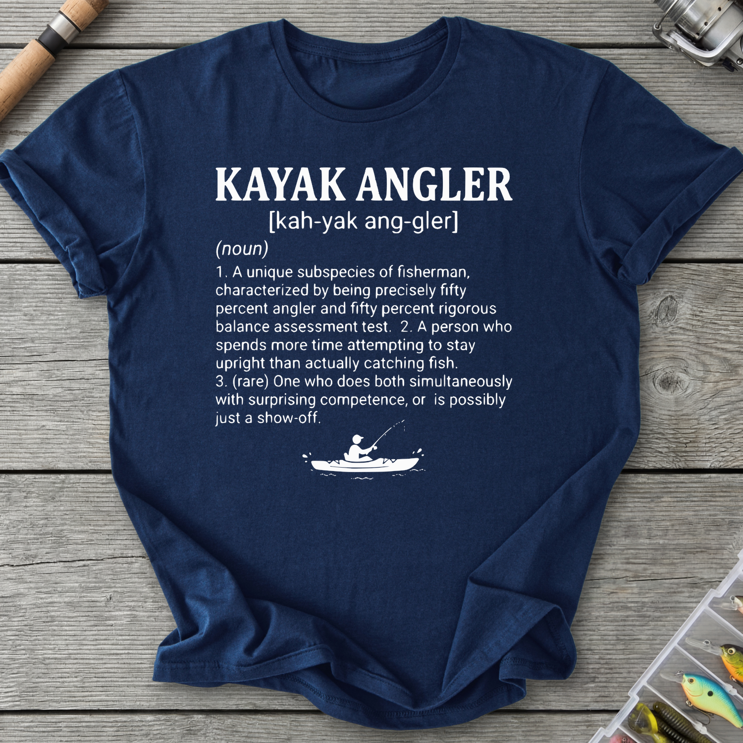Kayak Angler Dictionary Definition T-Shirt in Navy | River Giants Club