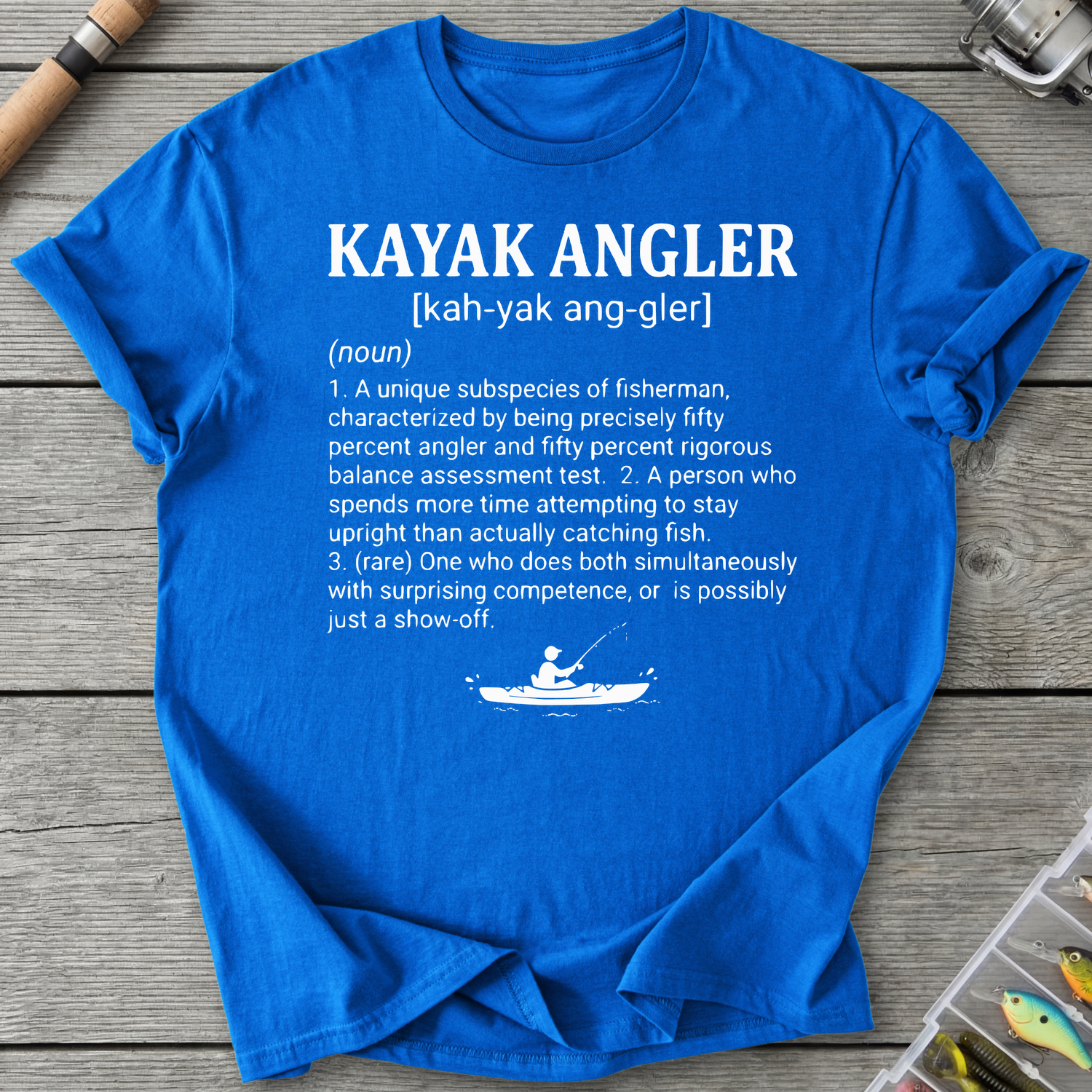 Kayak Angler Dictionary Definition T-Shirt in Royal | River Giants Club