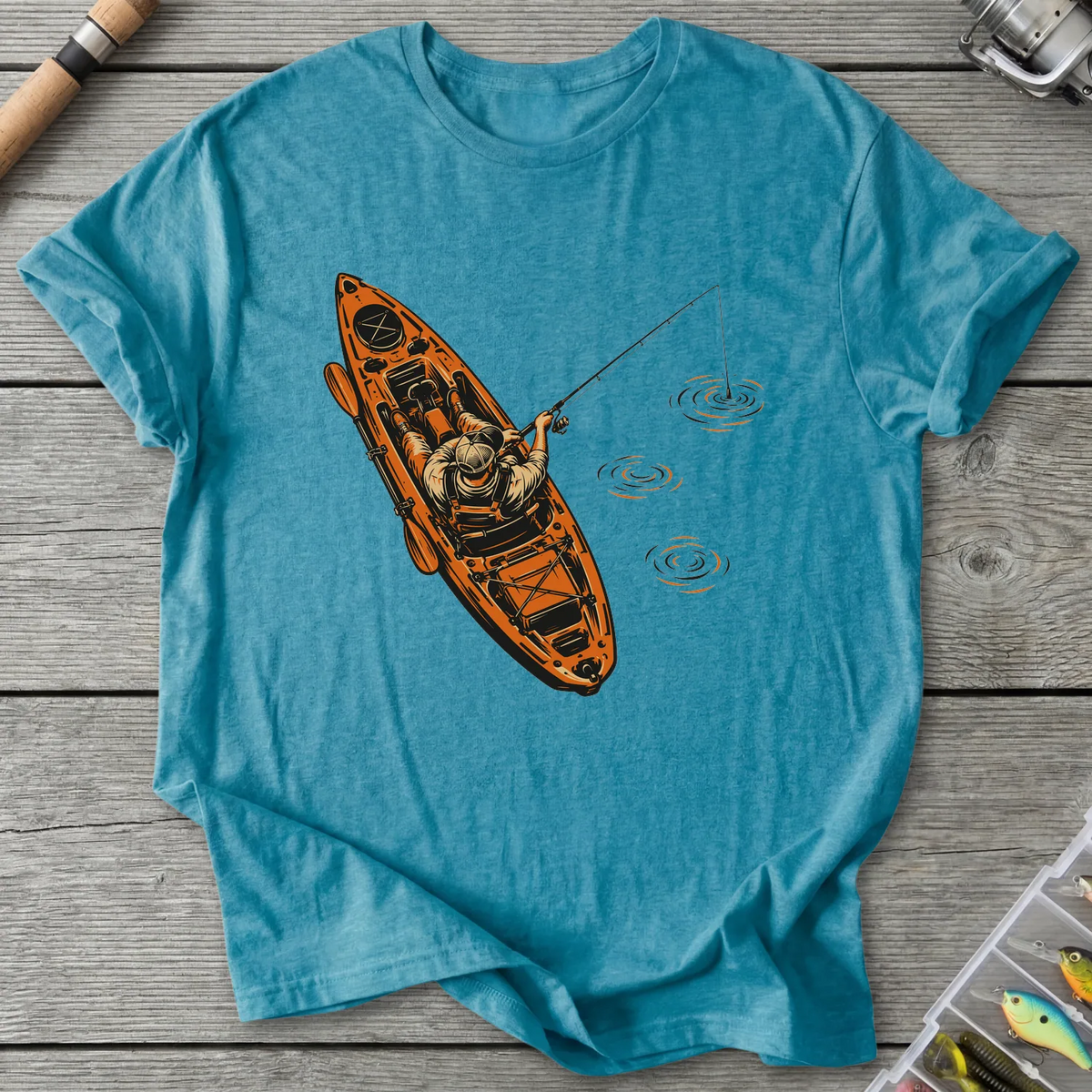 Kayak Angler Off Duty T-Shirt in Heather Galapagos Blue | River Giants Club