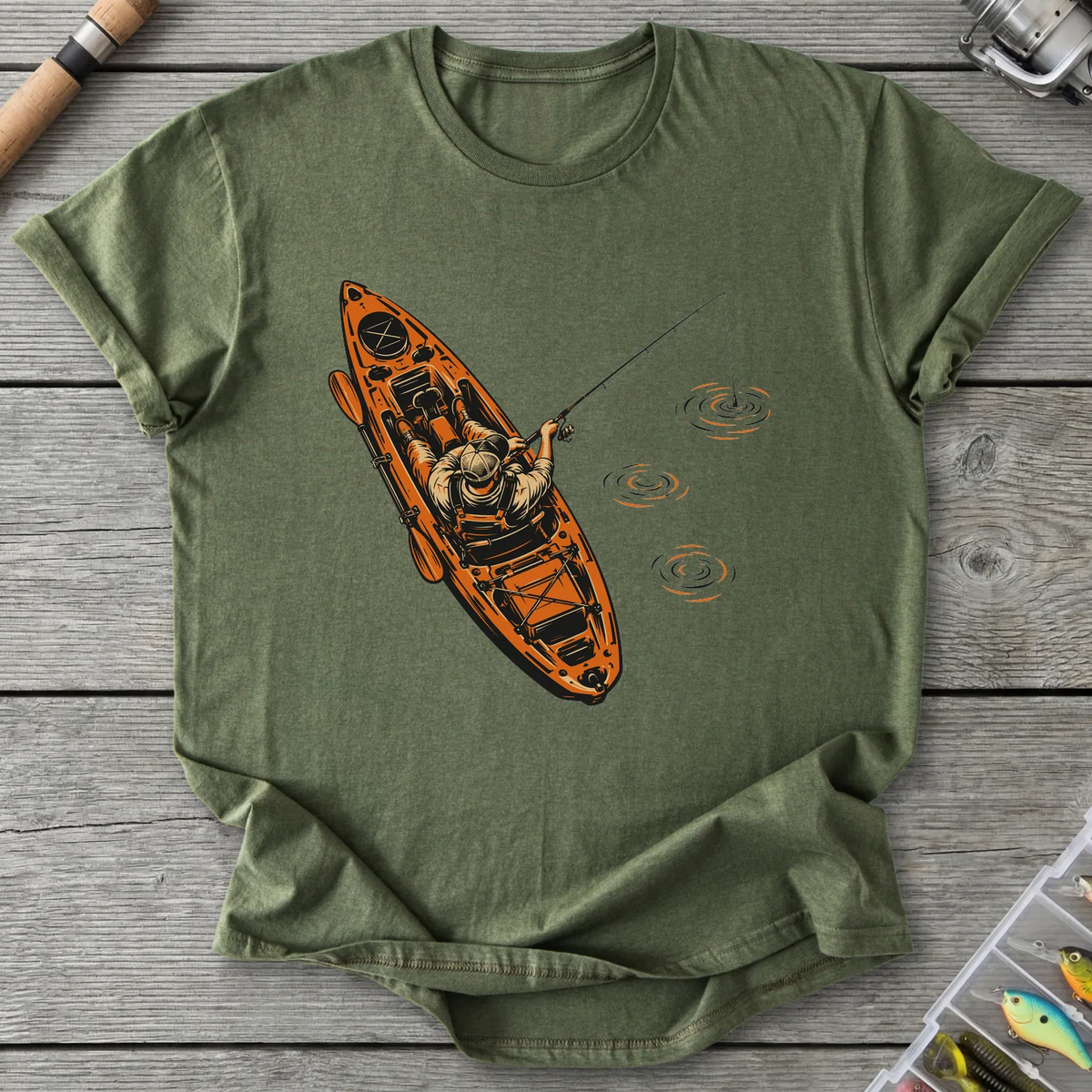 Kayak Angler Off Duty T-Shirt in Military Green | River Giants Club