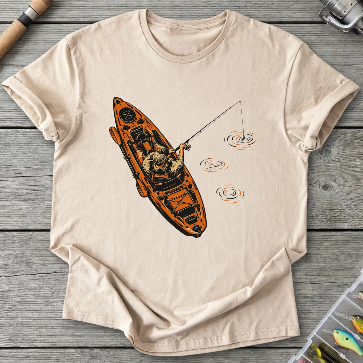 Kayak Angler Off Duty T-Shirt in Sand | River Giants Club