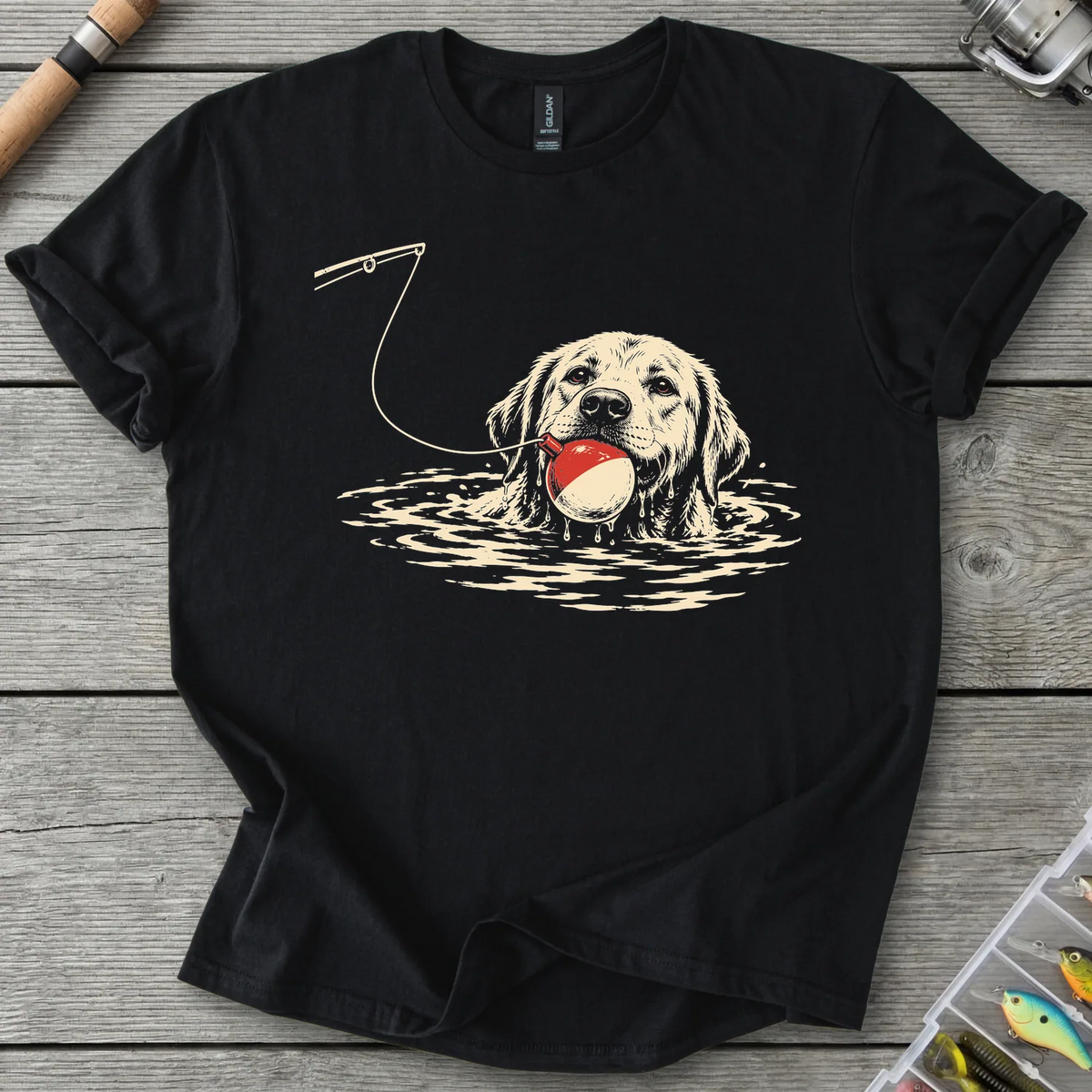 Labrador Bobber Fetch T-Shirt in Black | River Giants Club