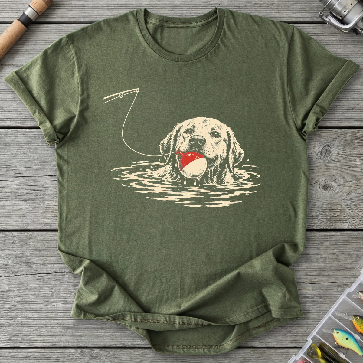 Labrador Bobber Fetch T-Shirt in Military Green | River Giants Club