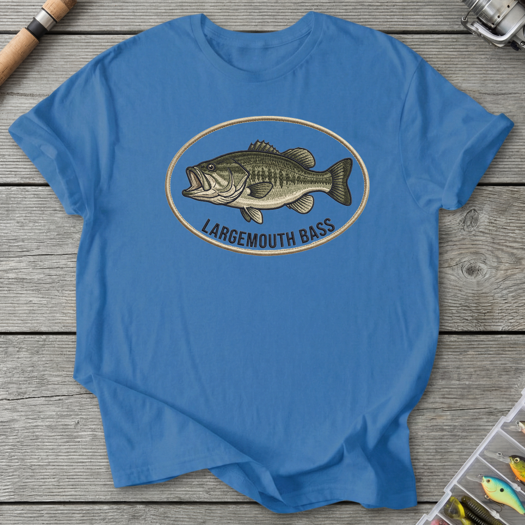 Largemouth Bass Embroidery Style T-Shirt in Iris | River Giants Club