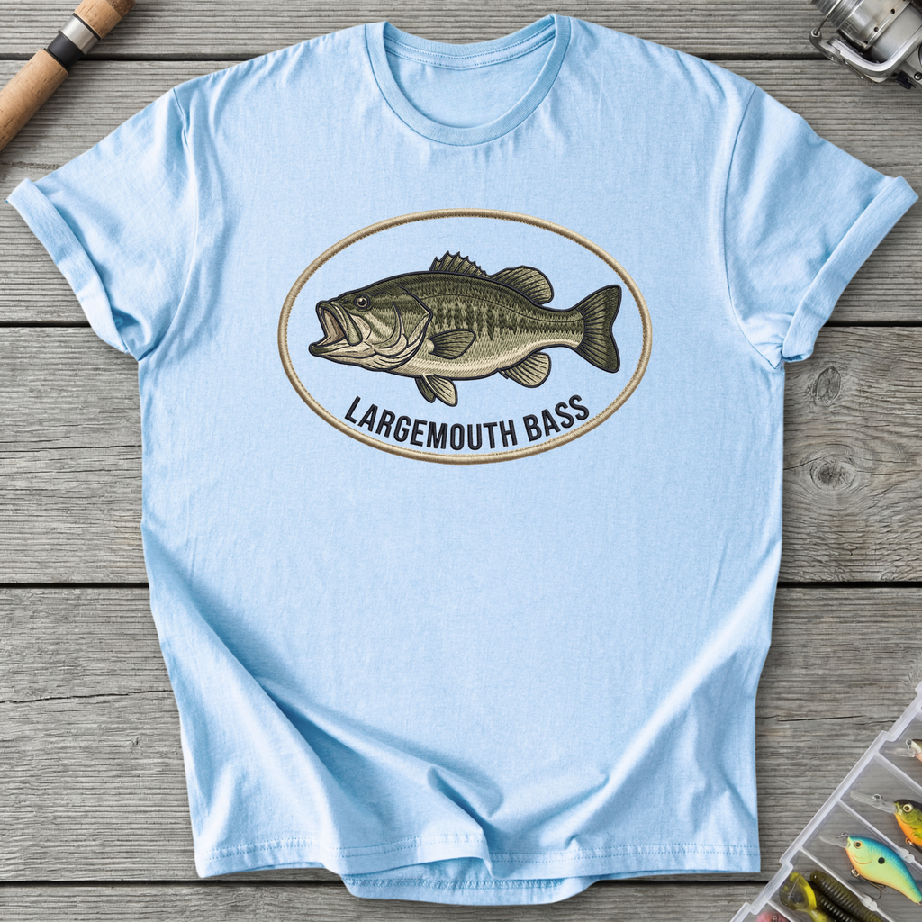 Largemouth Bass Embroidery Style T-Shirt in Light Blue | River Giants Club