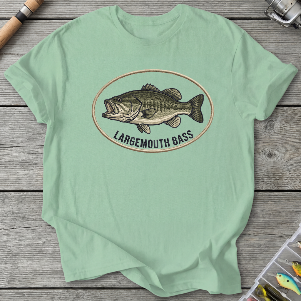 Largemouth Bass Embroidery Style T-Shirt in Mint Green | River Giants Club