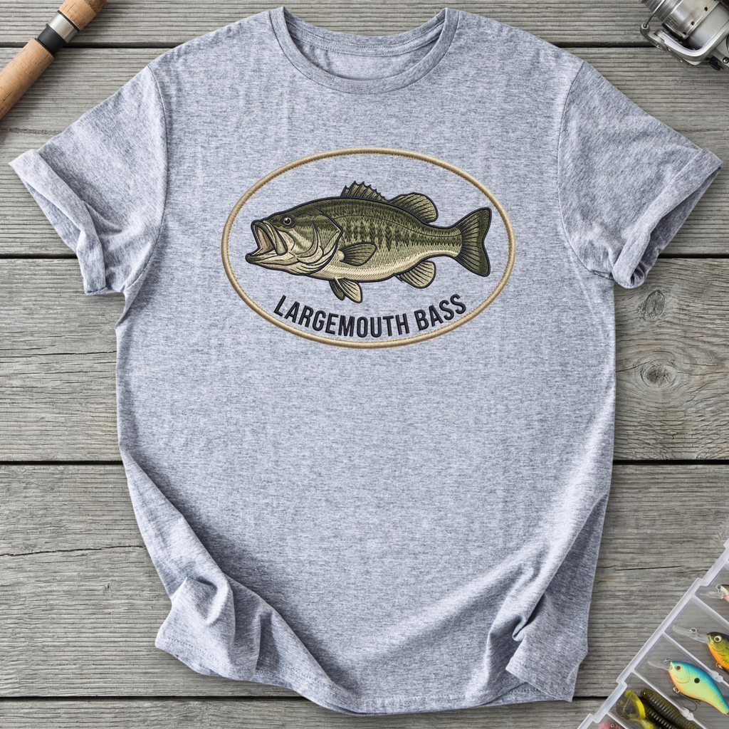 Largemouth Bass Embroidery Style T-Shirt in Sport Grey | River Giants Club