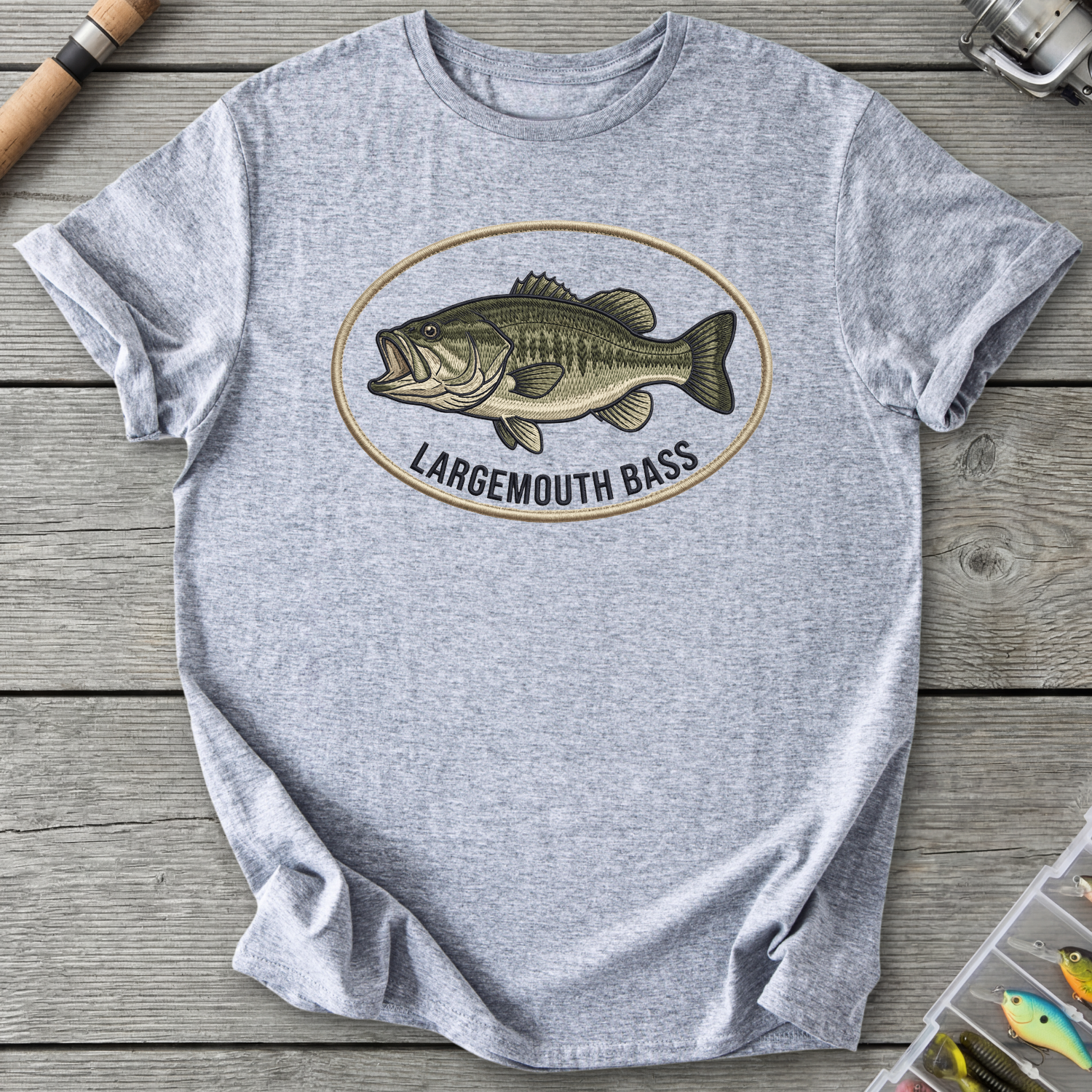 Largemouth Bass Embroidery Style T-Shirt in Sport Grey | River Giants Club