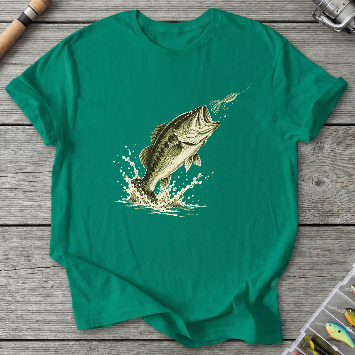Largemouth Bass Strike T-Shirt in Kelly Green | River Giants Club