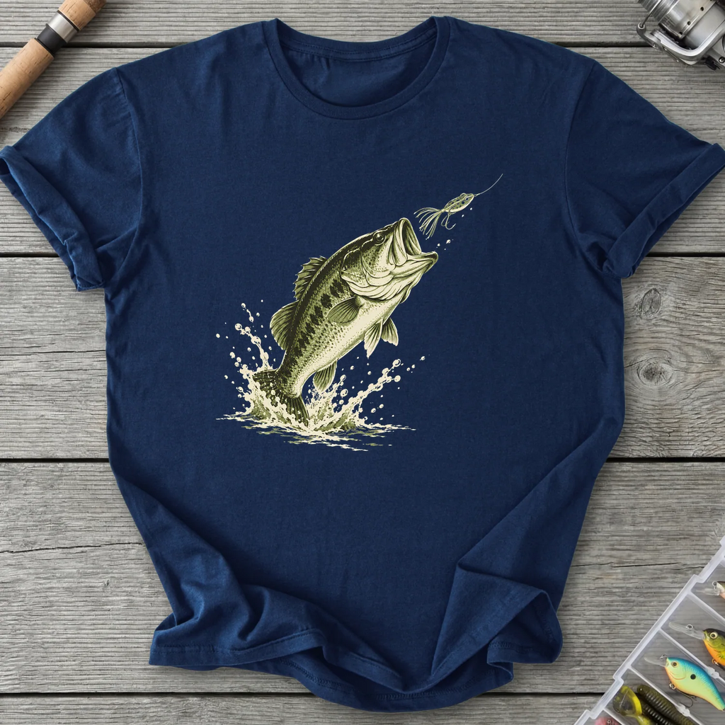 Largemouth Bass Strike T-Shirt in Navy | River Giants Club