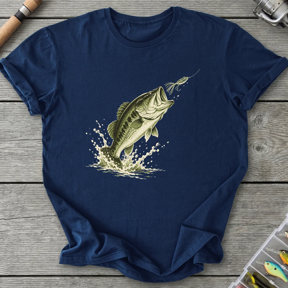 Largemouth Bass Strike T-Shirt in Navy | River Giants Club